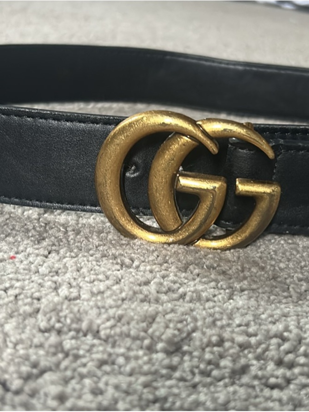 Gucci Black Leather Belt with Gold Double G Buckle